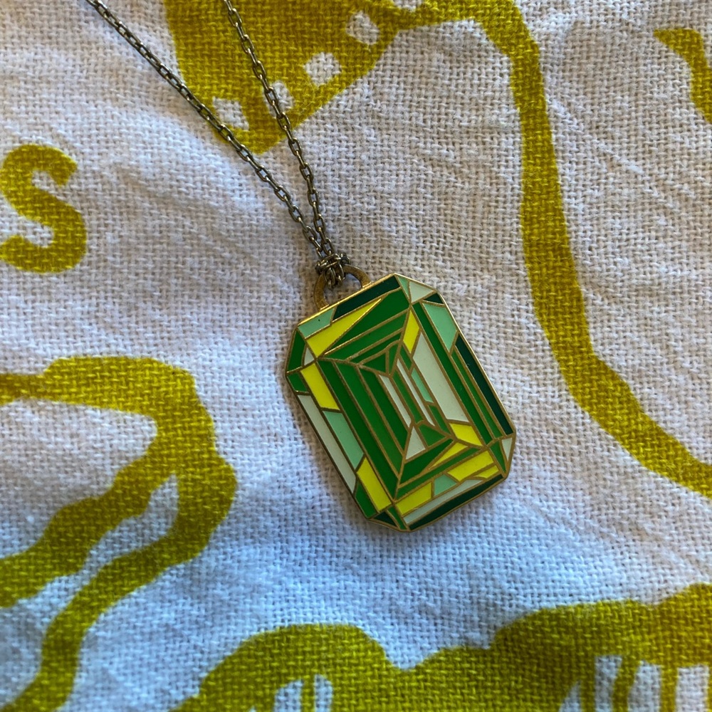 Yellow Owl Workshop Emerald Cloisonné Necklace